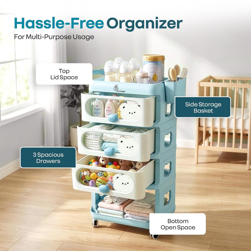 R for Rabbit Kiddo Korner Bear Baby Organiser with Drawers & Wheels