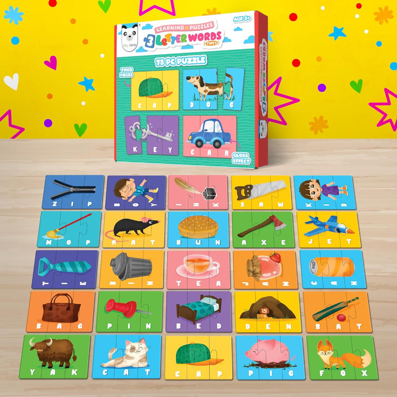Play Panda 3 Letter Words Puzzle Set with 75 Pieces for Kids