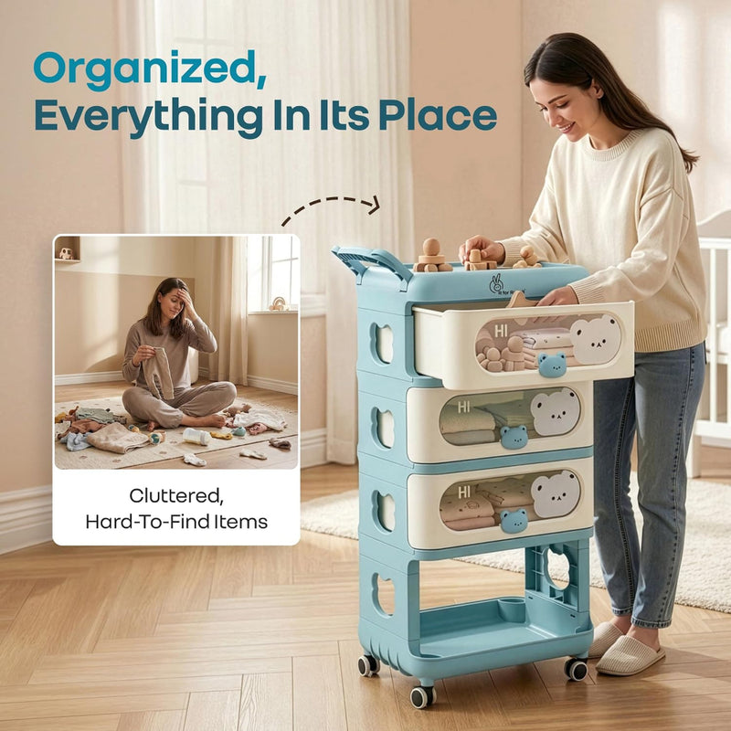 R for Rabbit Kiddo Korner Bear Baby Organiser with Drawers & Wheels