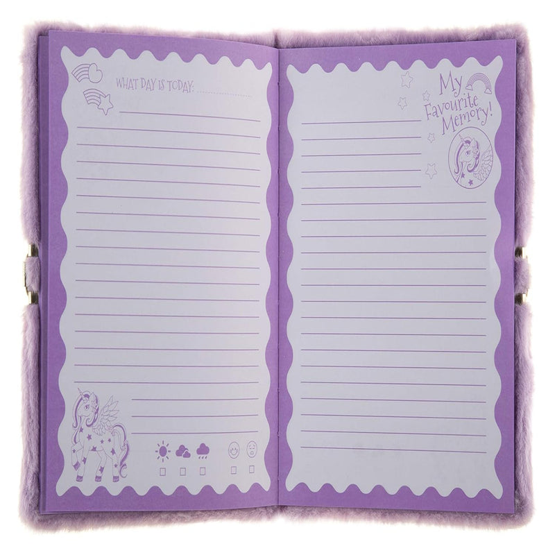 Mirada Whimsical Unicorn Plush Notebook with Lock - Purple