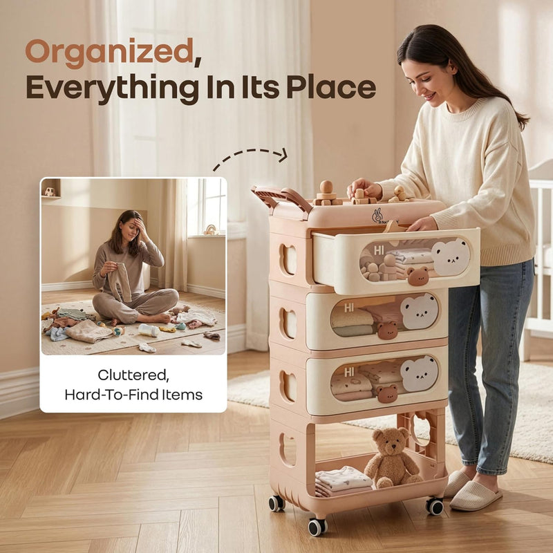 R for Rabbit Kiddo Korner Bear Baby Organiser with Drawers & Wheels