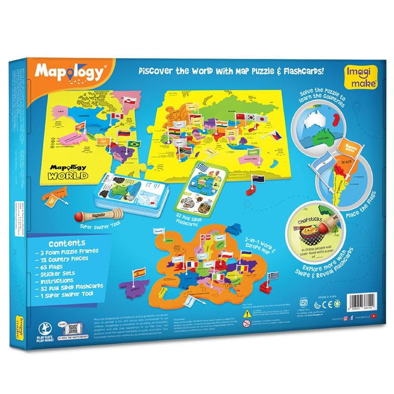 Imagimake Mapology World With  Flags & Flashcards  With 1 Monument Set