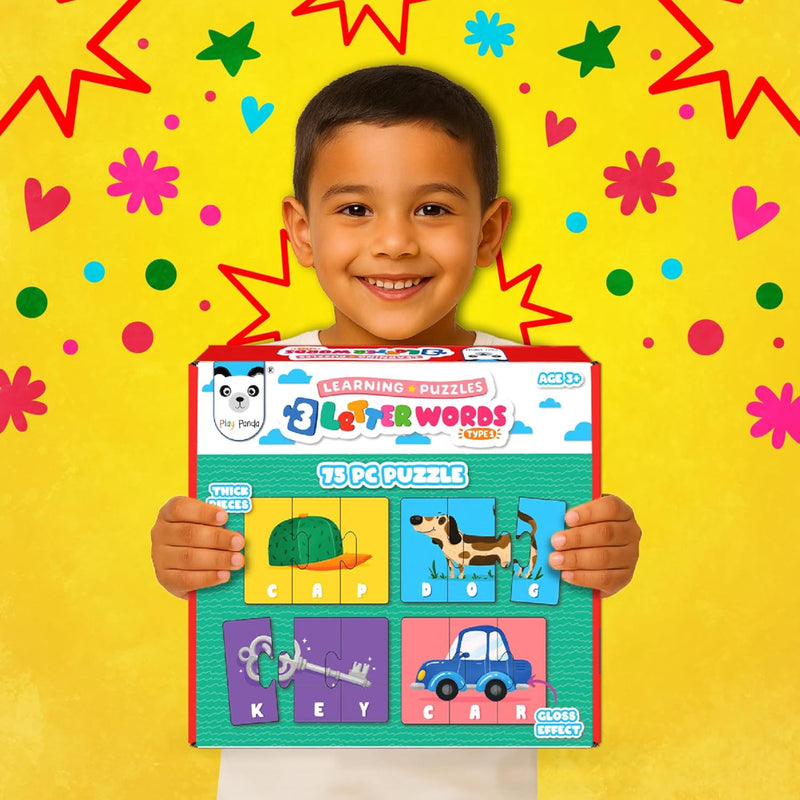 Play Panda 3 Letter Words Puzzle Set with 75 Pieces for Kids