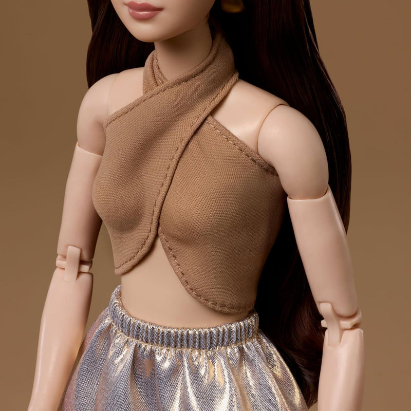 Barbie Basics Model 06 With Brunette Hair In Shimmery Golden Skirt & Halter Collectible Doll