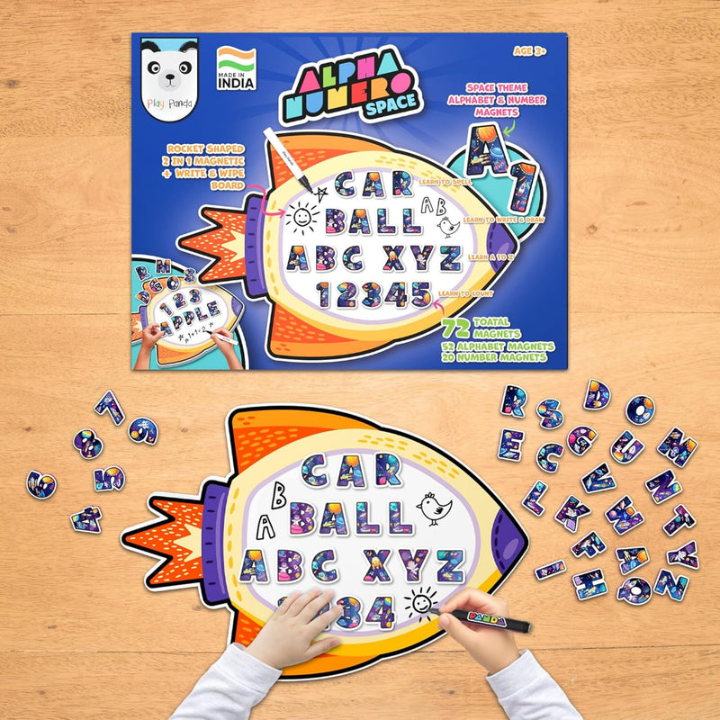 Play Panda Rocket Magnetic Board with 72 Alphabet & Number Magnets