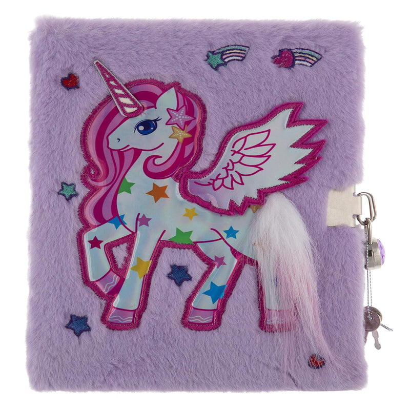 Mirada Whimsical Unicorn Plush Notebook with Lock - Purple