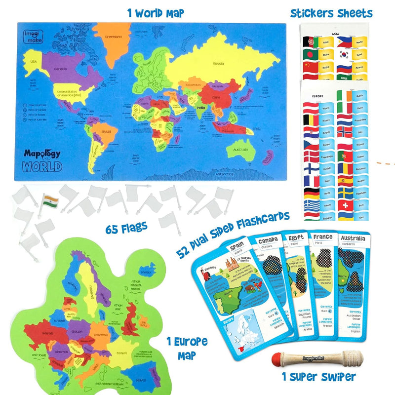Imagimake Mapology World With  Flags & Flashcards  With 1 Monument Set