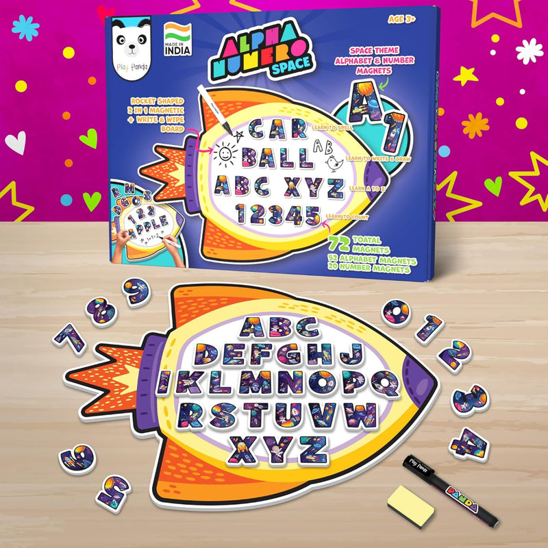 Play Panda Rocket Magnetic Board with 72 Alphabet & Number Magnets