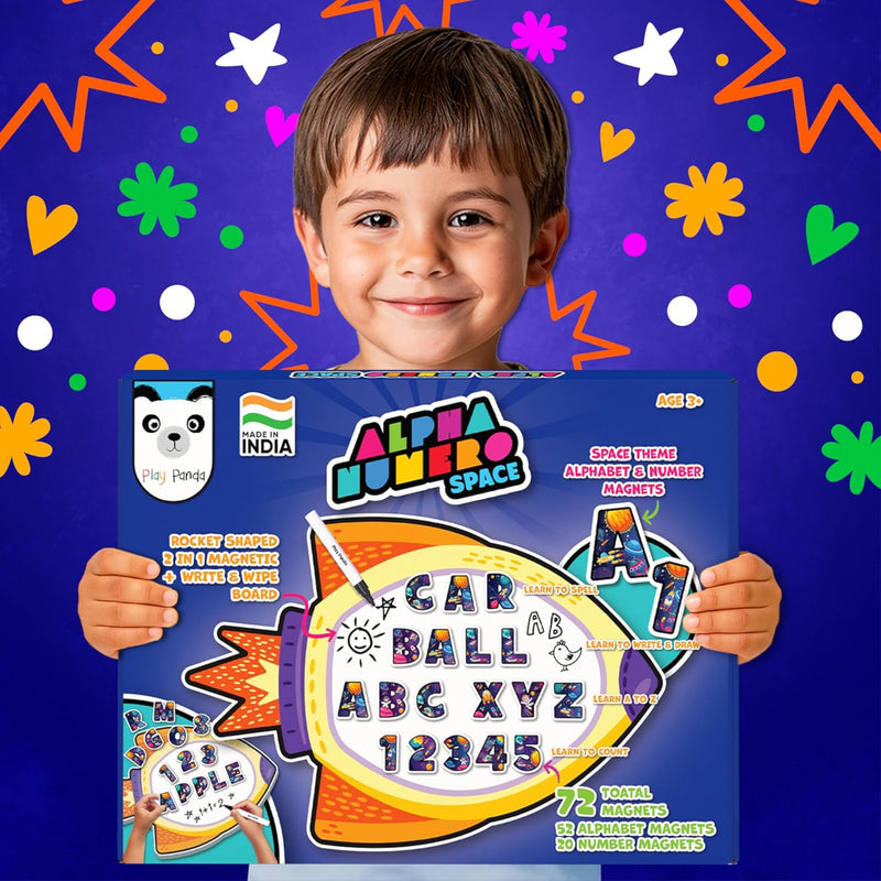 Play Panda Rocket Magnetic Board with 72 Alphabet & Number Magnets