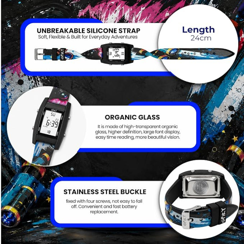 Spiky Adventure Printed Strap Digital Kids Watch With Luminous Display