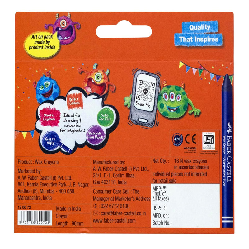 Faber Castell Wax Crayon Ultra Long 90MM Pack Of 16