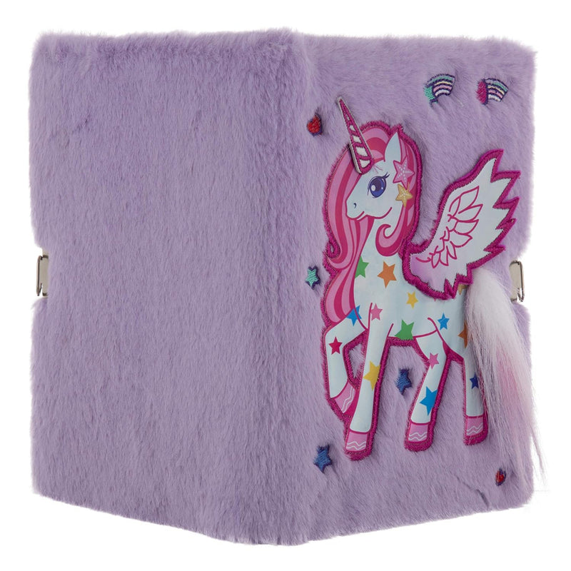 Mirada Whimsical Unicorn Plush Notebook with Lock - Purple