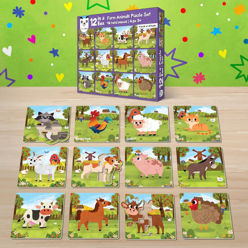 Play Panda Farm Animals Puzzle Set