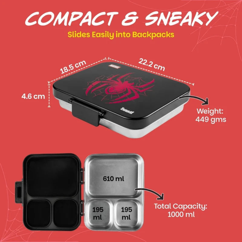 Basil Bento Ace 3 Compartment Stainless Steel Lunch Box - 1000ml