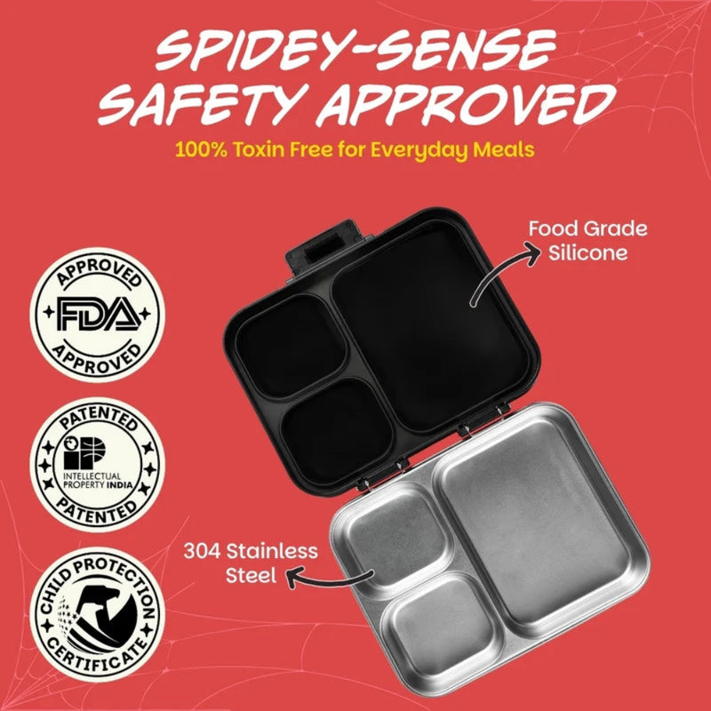 Basil Bento Ace 3 Compartment Stainless Steel Lunch Box - 1000ml