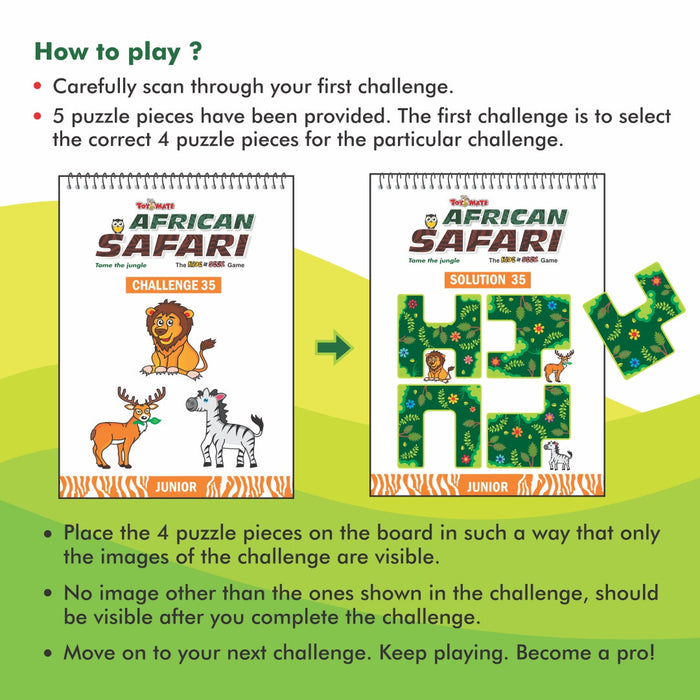 African Safari Logic Puzzle Game | 132 Challenges | 5-Piece Puzzle Set | Brain Teaser for Kids-simple-Toymate-Toycra