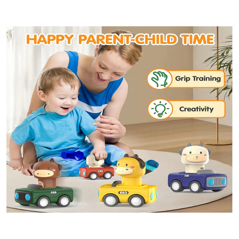 Alphabet Baby Press & Go Animal Face Racing Cars - Pack of 4