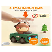 Alphabet Baby Press & Go Animal Face Racing Cars - Pack of 4