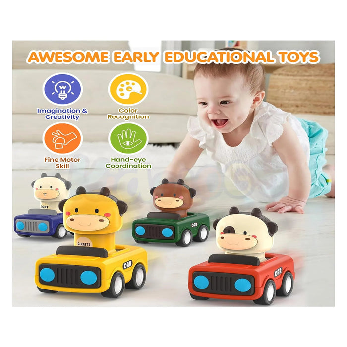 Alphabet Baby Press & Go Animal Face Racing Cars - Pack of 4-Vehicles-Alphabet Baby-Toycra