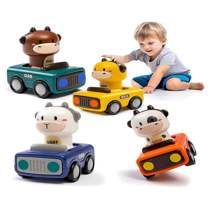 Alphabet Baby Press & Go Animal Face Racing Cars - Pack of 4