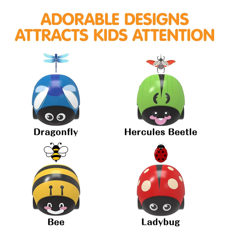 Alphabet Baby Press and Go Beetle Toy Car - Pack of 4