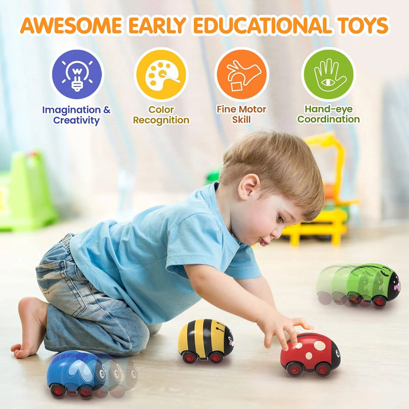 Alphabet Baby Press and Go Beetle Toy Car - Pack of 4