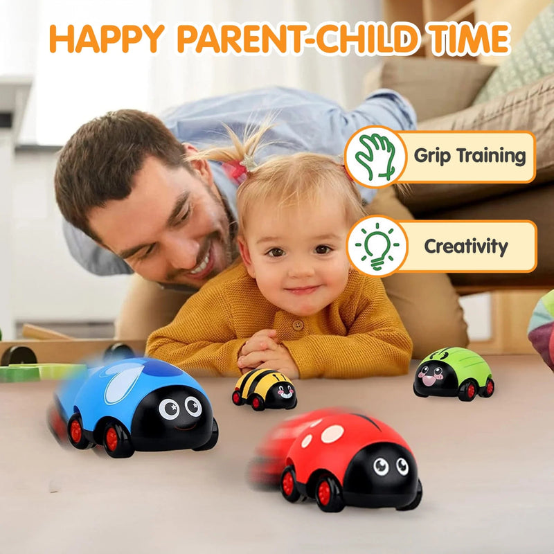 Alphabet Baby Press and Go Beetle Toy Car - Pack of 4