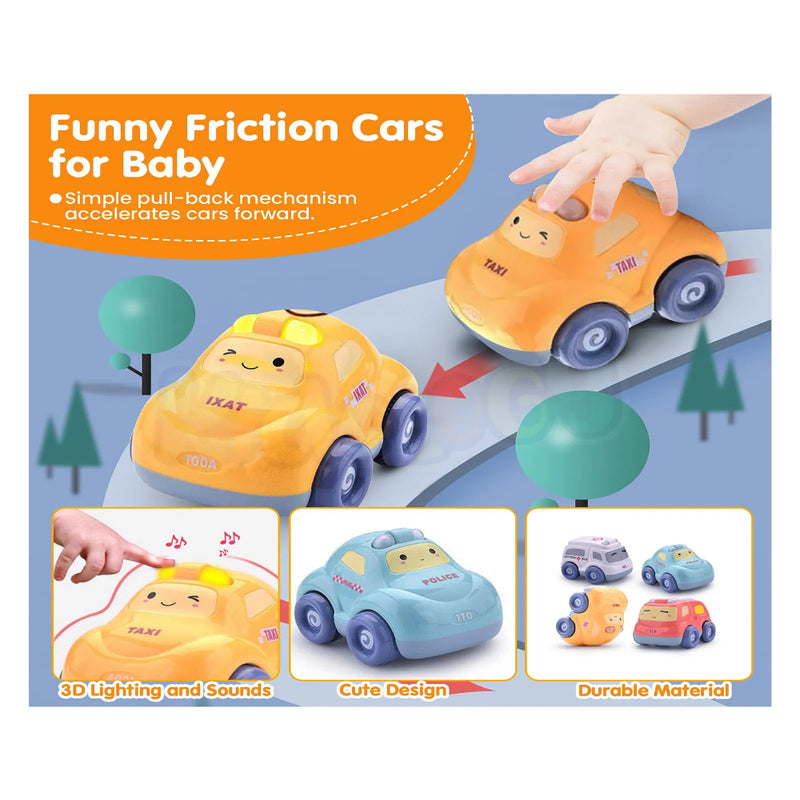 Alphabet Baby Pull-Back Toy Cars - Pack of 4