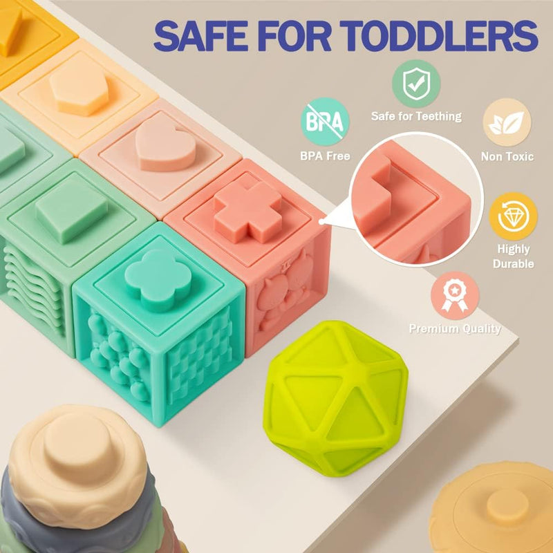 Baby's First Soft Sensory Toy Set -Blocks, Balls & Stacker (23 Pieces)