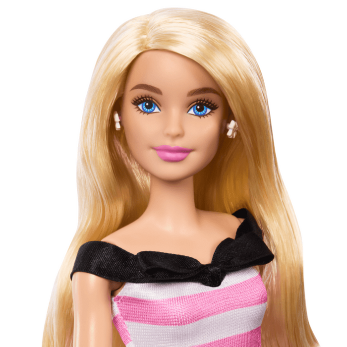 Barbie 65th Anniversary Fashion Doll With Blonde Hair, Pink Striped Dress And Accessories-Dolls-Barbie-Toycra