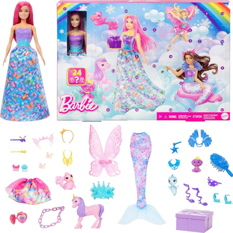 Barbie Advent Calendar, Fashion Doll & 24 Surprise Accessories, Transform To Mermaid & More