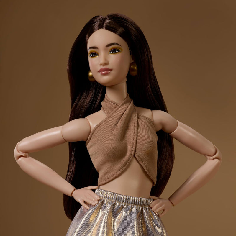 Barbie Basics Model 06 With Brunette Hair In Shimmery Golden Skirt & Halter Collectible Doll