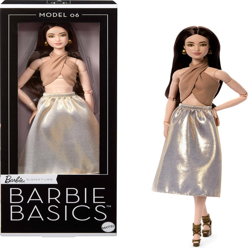 Barbie Basics Model 06 With Brunette Hair In Shimmery Golden Skirt & Halter Collectible Doll