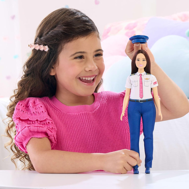 Barbie Careers Pilot Fashion Doll Wearing Removable Look with Flight Uniform