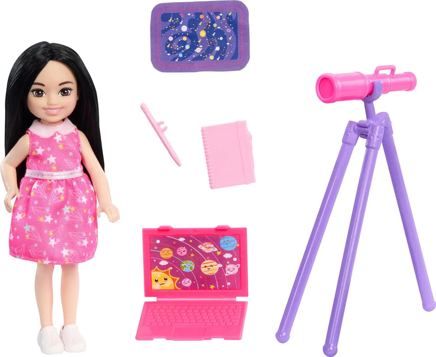 Barbie Chelsea Astronomer Doll Accessories Set, Career-Themed Brunette Small Doll