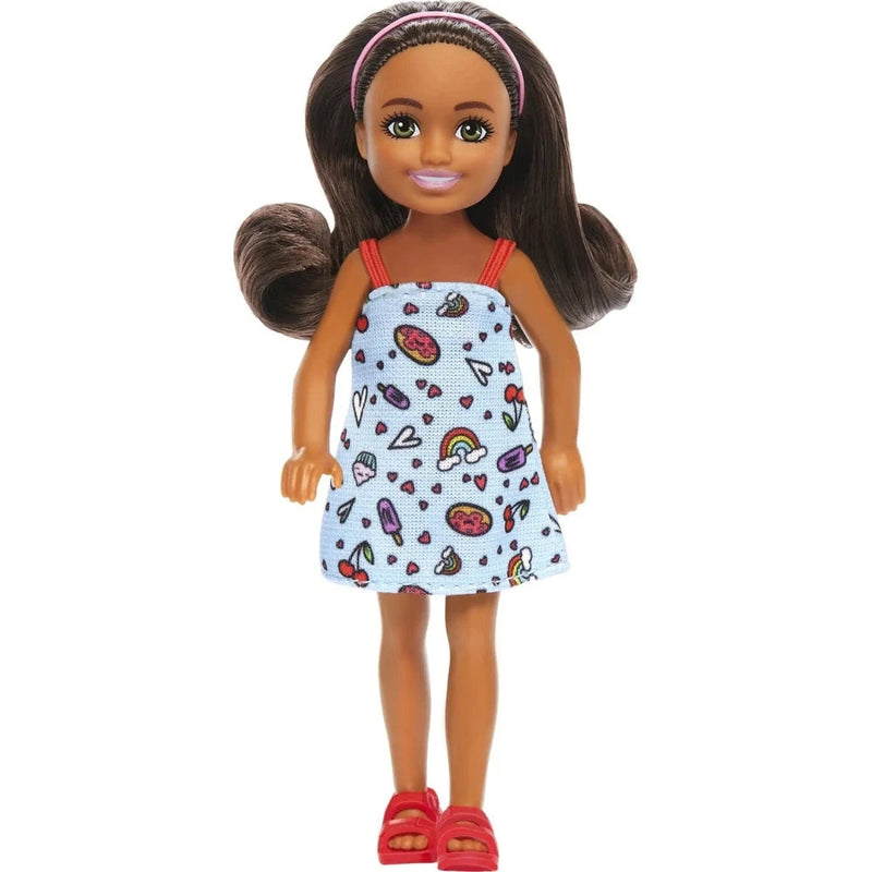 Barbie Chelsea Doll, Small Doll Wearing Removable Blue Dress With Brown Hair & Green Eyes