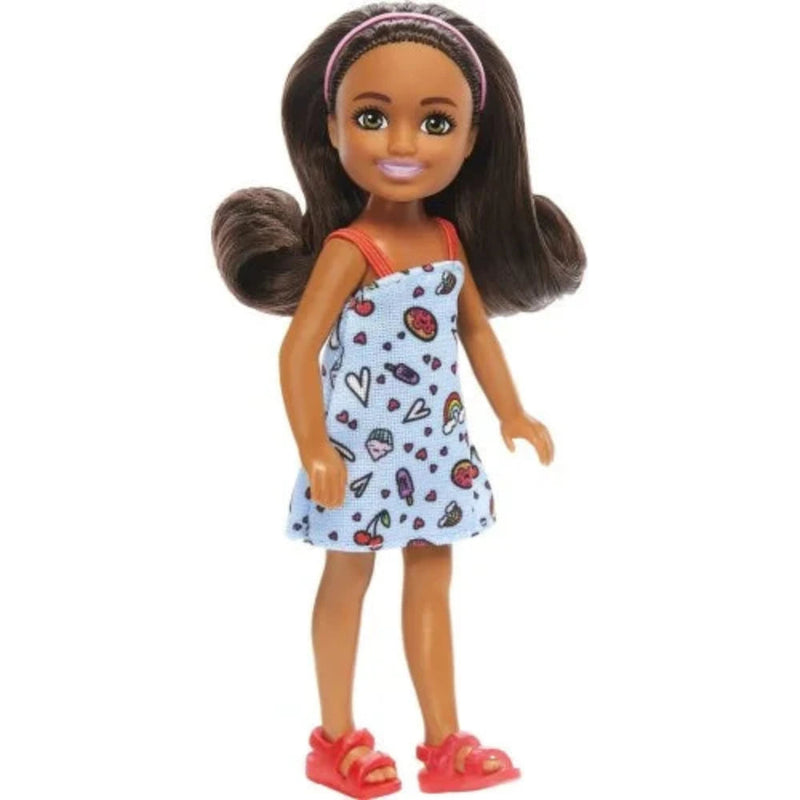 Barbie Chelsea Doll, Small Doll Wearing Removable Blue Dress With Brown Hair & Green Eyes
