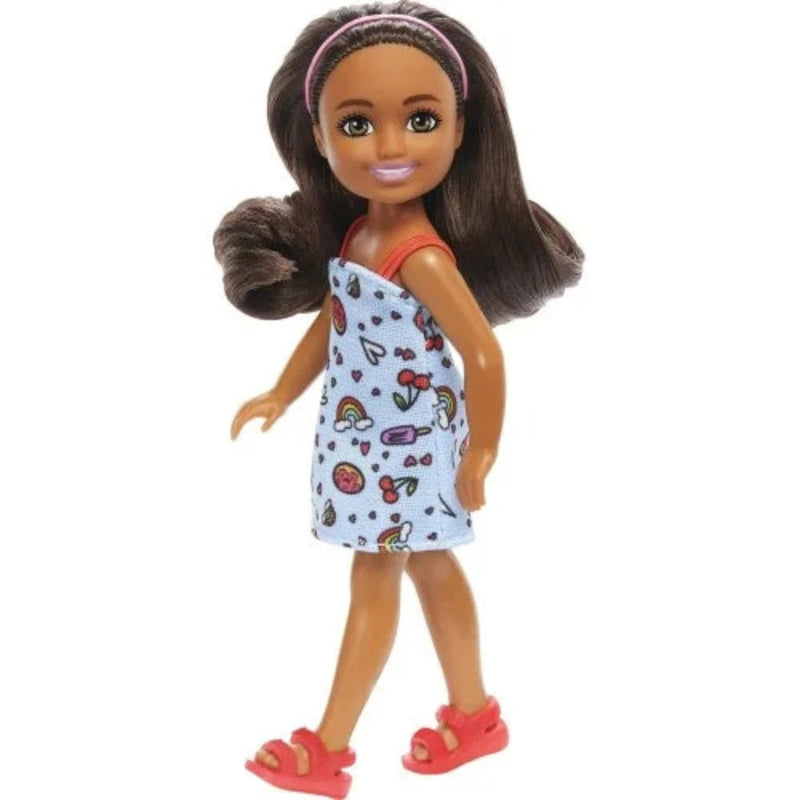 Barbie Chelsea Doll, Small Doll Wearing Removable Blue Dress With Brown Hair & Green Eyes