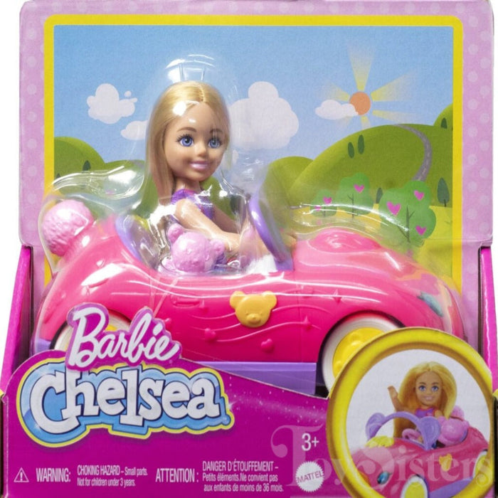 Barbie Chelsea Vehicle Set With Blonde Small Doll, Toy Car Teddy Bear Accessory