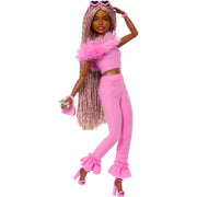 Barbie Deluxe Style Doll #4 in Soft Pink Jumpsuit, Pink And Brown Braided Hair