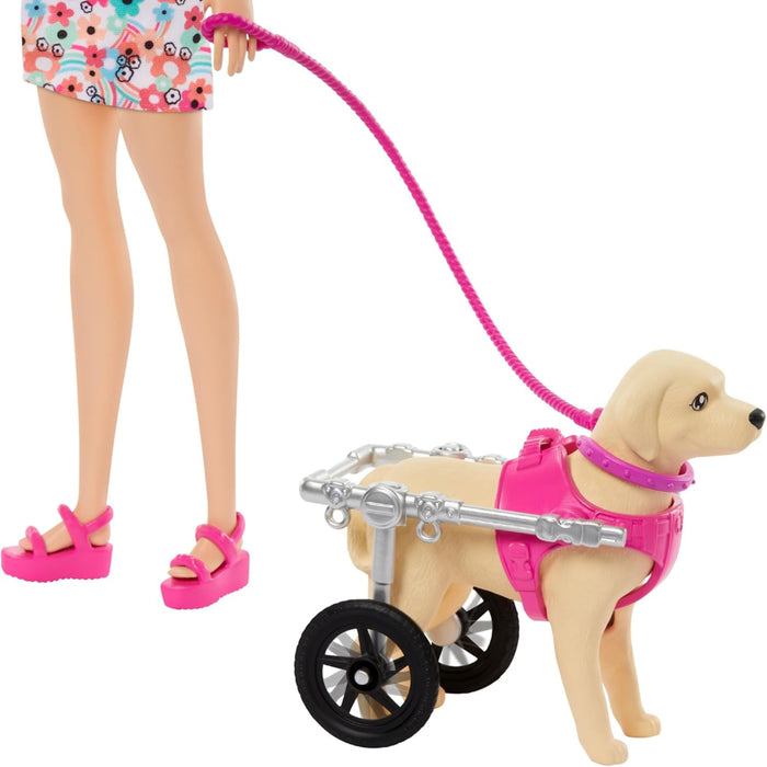 Barbie Doll With A Toy Pup And Dog in A Wheelchair, Plus Pet Accessories