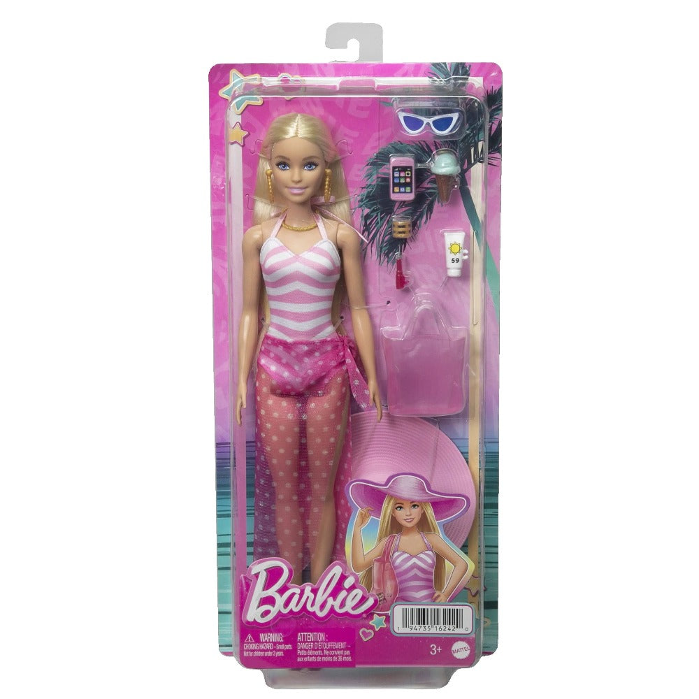 Barbie Doll With Swimsuit And Beach-themed Accessories — Toycra