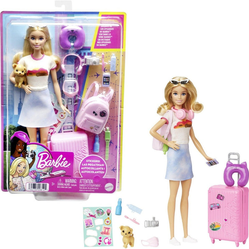 Barbie Doll and Accessories Travel Set With Puppy