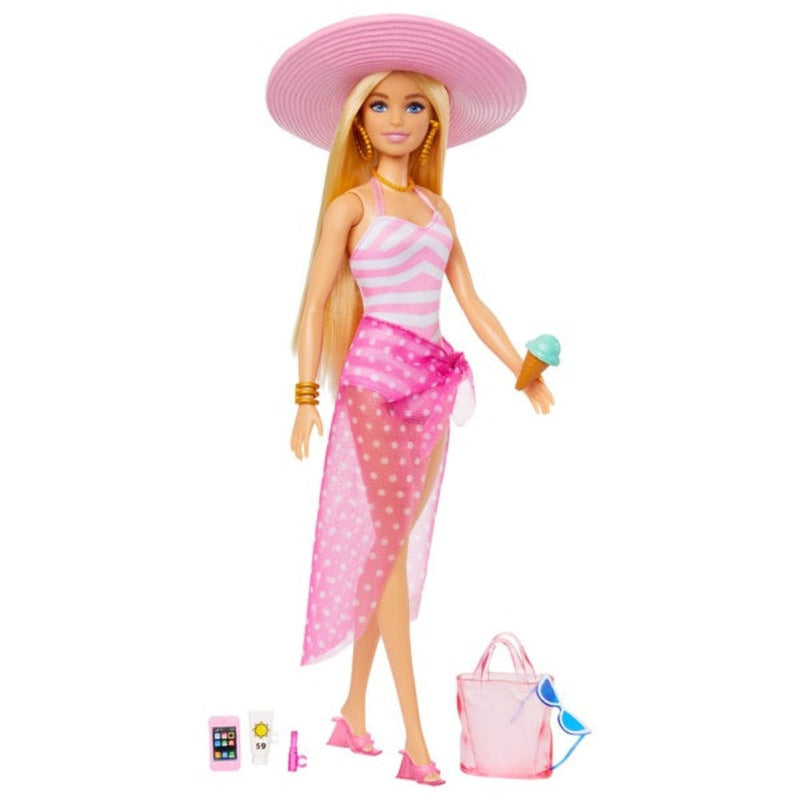 Barbie Doll With Swimsuit And Beach-themed Accessories