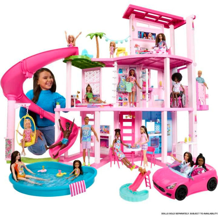 Barbie Dreamhouse , 75+ Pieces, Pool Party Doll House With 3 Story Slide-Dolls-Barbie-Toycra