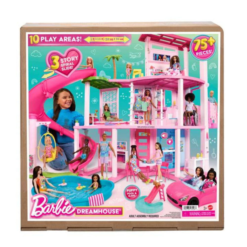 Barbie Dreamhouse 75+ Pieces, Pool Party Doll House With Story Slide