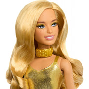 Barbie Fashionistas Doll #222, Petite With Blonde Wavy Hair, Golden Jumpsuit, 65th Anniversary