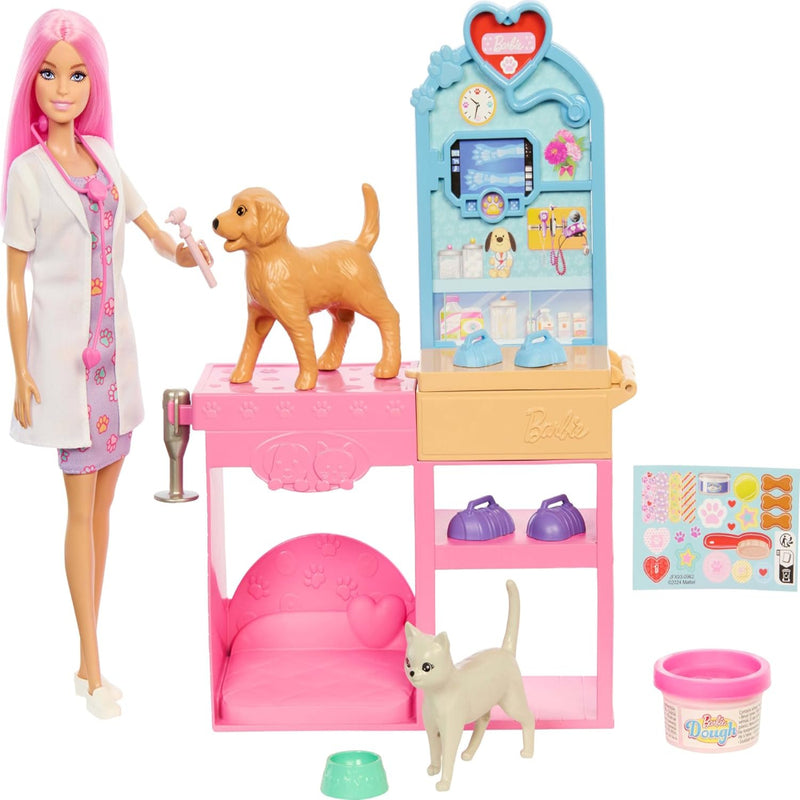 Barbie Fast Cast Veterinarian Clinic Playset with Pink Colored Hair Fashion Doll