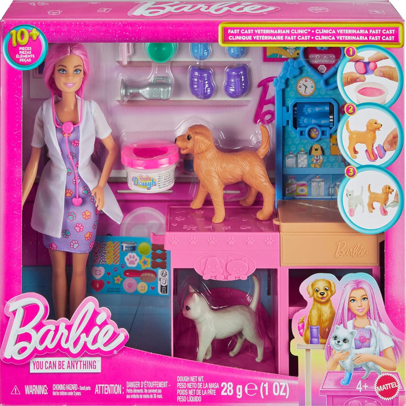 Barbie Fast Cast Veterinarian Clinic Playset with Pink Colored Hair Fashion Doll