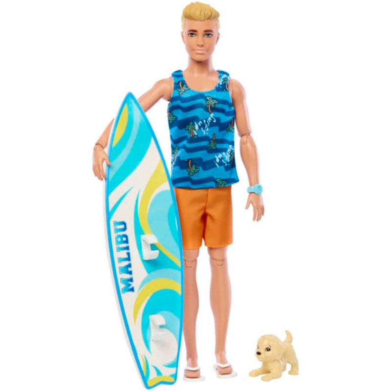 Barbie Ken Doll With Surfboard, Poseable Blonde Barbie Ken Beach Doll